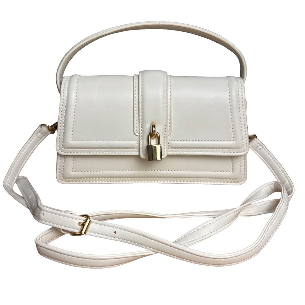 Primark White Mini Top Handle Crossbody Bag Gold Lock